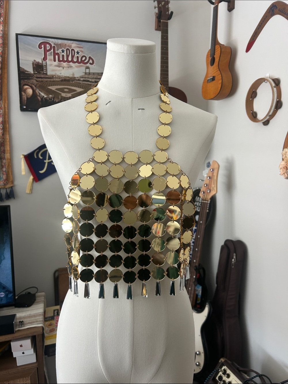 Gold Sequin Chain Halter Top
